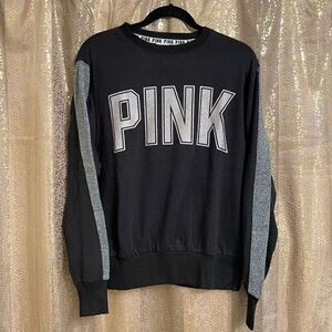 PINK Victorias Secret Black Glitter Sparkle Crew Neck Sweater, Oversized XS